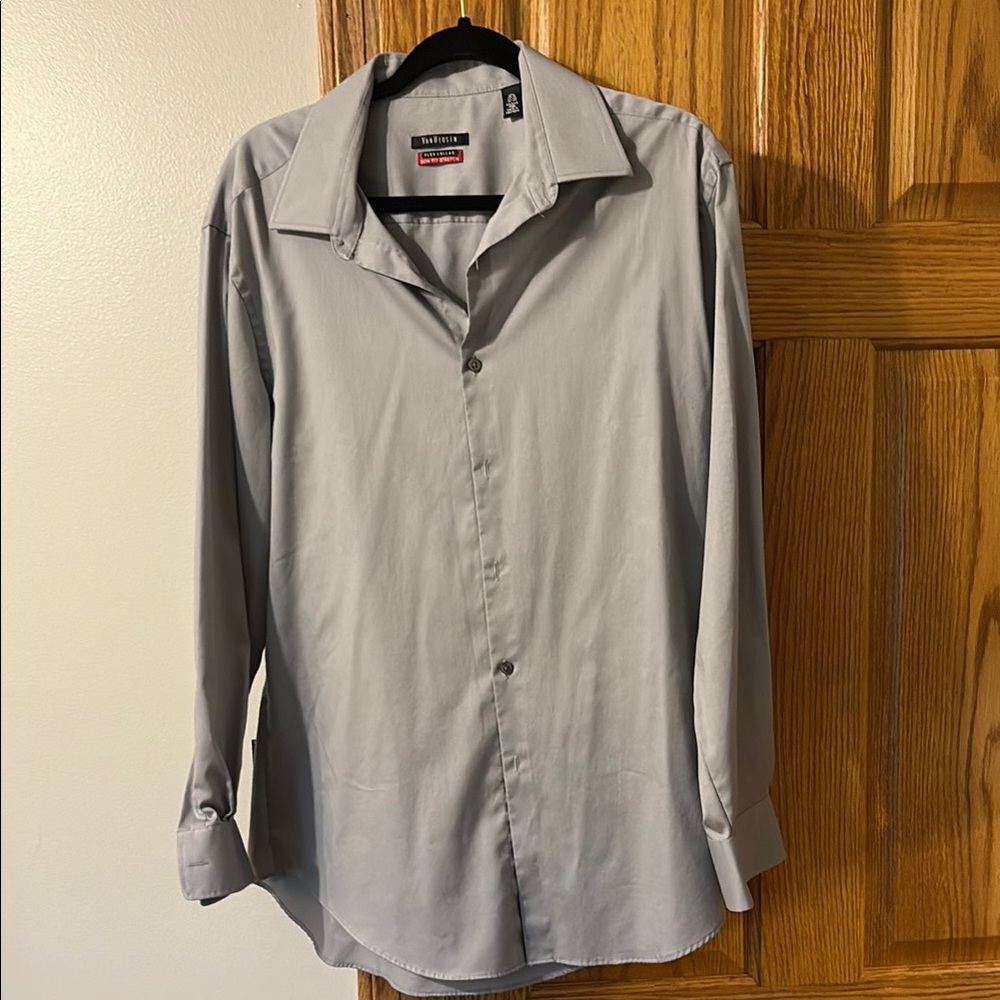 Van Heusen Flex Collar Slim Fit Stretch Men's Gray Long Sleeve Shirt